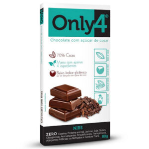Chocolate com nibs com açúcar de coco sem glúten, sem lactose, vegano Only4 - Empório Saúde Homeofórmula