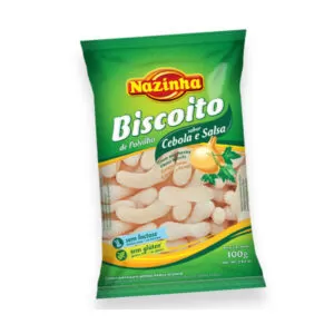 Biscoito polvilho sabor cebola e salsa100g Nazinha biscoito salgado sem glúten sem lactose - Empório Saúde Homeofórmula